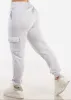 High Waist Fleece Cargo Jogger Pants Light Grey sold by Moda