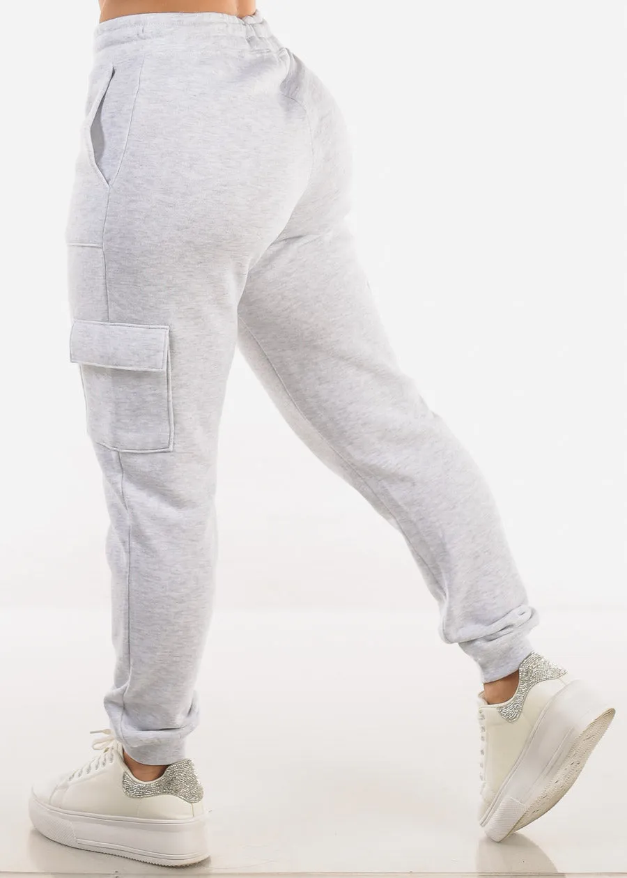 High Waist Fleece Cargo Jogger Pants Light Grey sold by Moda product image thumbnail 4