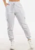 High Waist Fleece Cargo Jogger Pants Light Grey sold by Moda