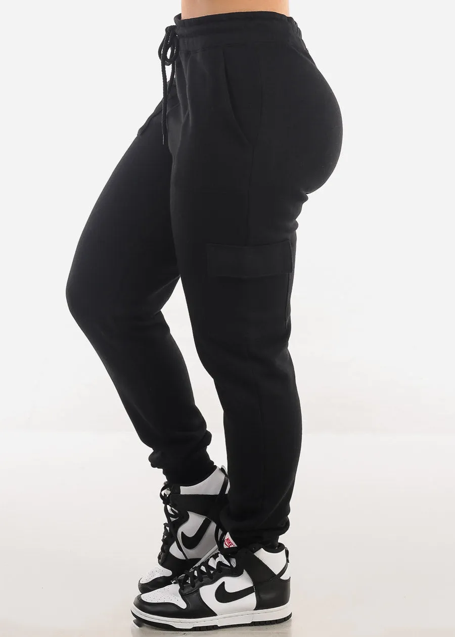 Black High Waist Fleece Cargo Jogger Pants sold by Moda product image thumbnail 4