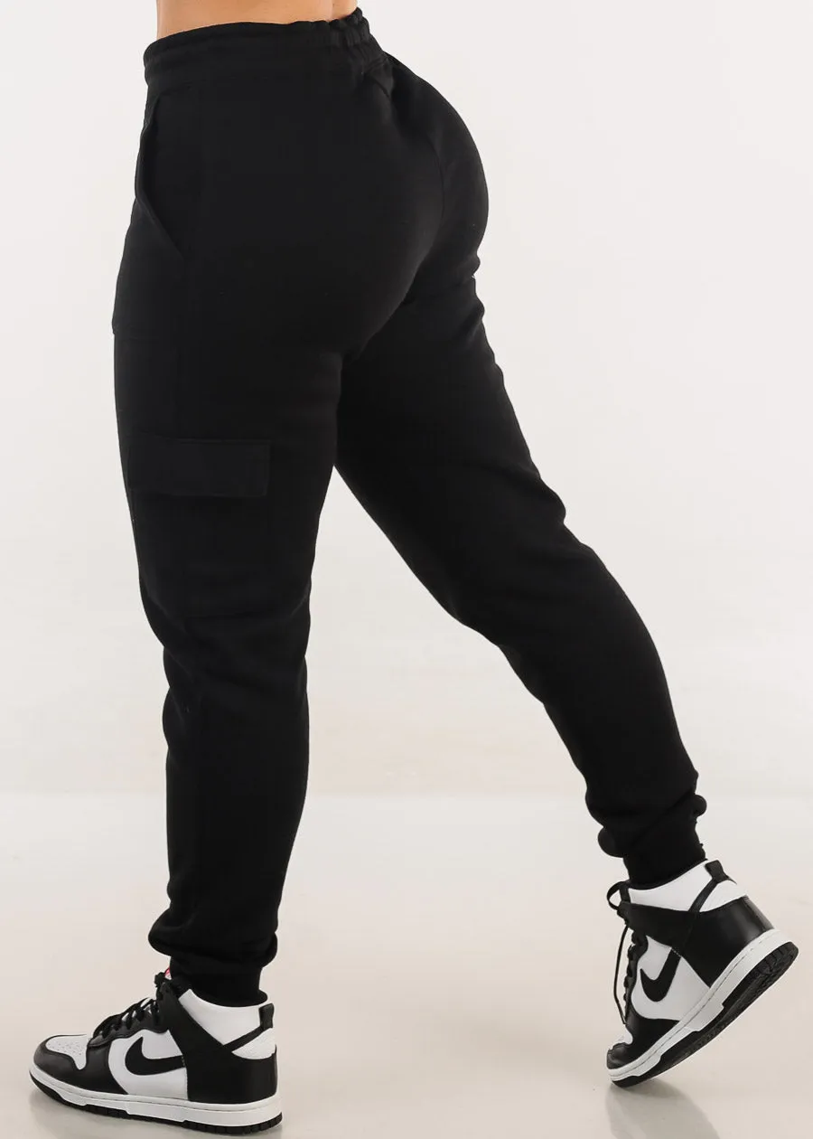Black High Waist Fleece Cargo Jogger Pants sold by Moda product image thumbnail 5