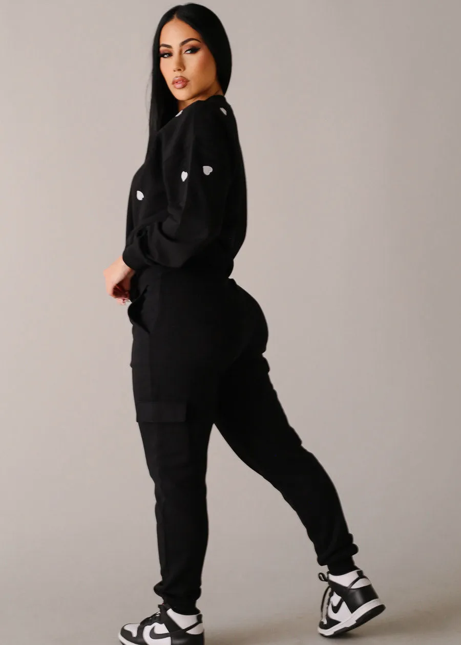 Black High Waist Fleece Cargo Jogger Pants sold by Moda product image thumbnail 3