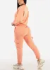 High Drawstring Waist Fleece Cargo Jogger Pants Orange sold by Moda
