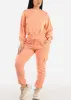 High Drawstring Waist Fleece Cargo Jogger Pants Orange sold by Moda