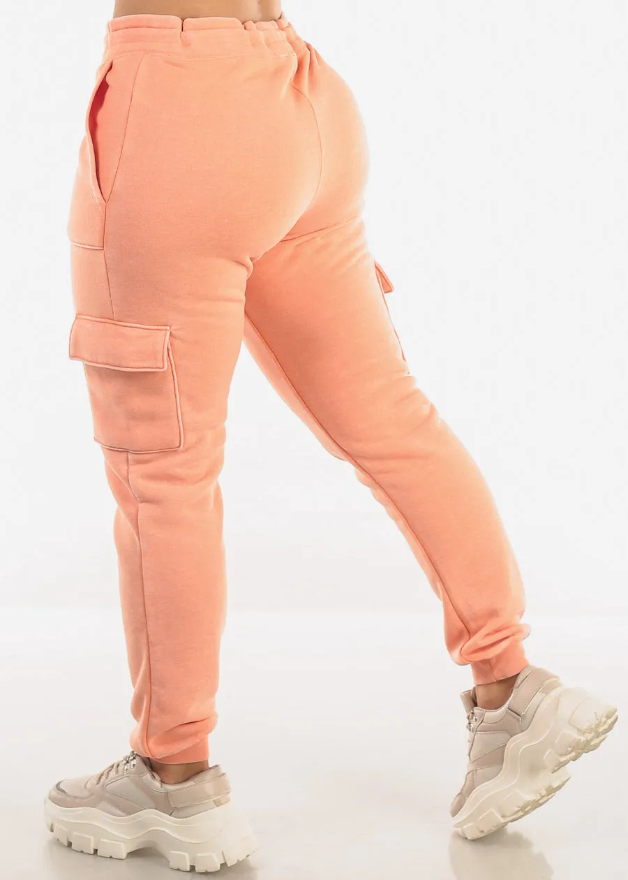High Drawstring Waist Fleece Cargo Jogger Pants Orange sold by Moda product image thumbnail 4