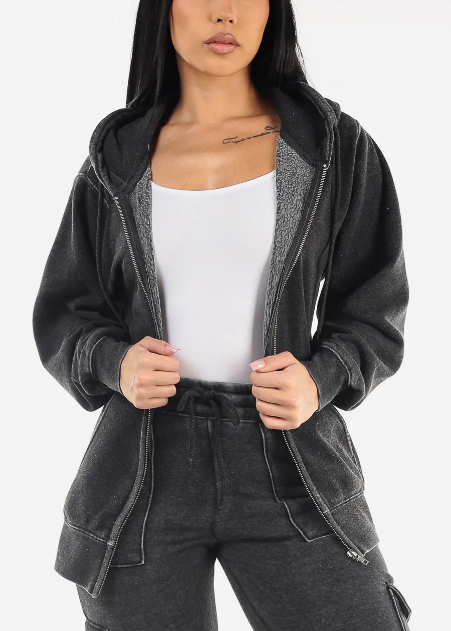 Oversized Zip Up Fleece Hoodie Charcoal sold by Moda