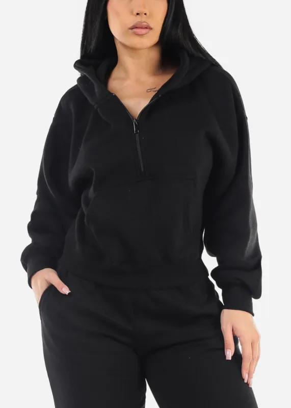Half Zip Up Black Fleece Pullover Hoodie sold by Moda