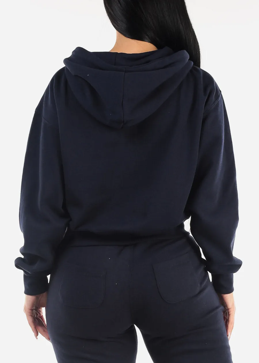 Half Zip Up Fleece Pullover Hoodie Navy sold by Moda product image thumbnail 4
