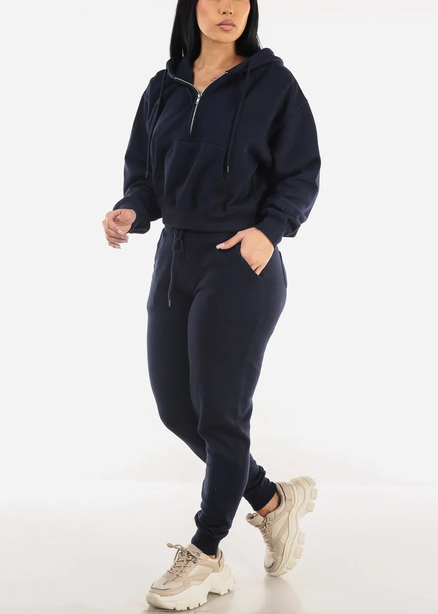 Half Zip Up Fleece Pullover Hoodie Navy sold by Moda product image thumbnail 2