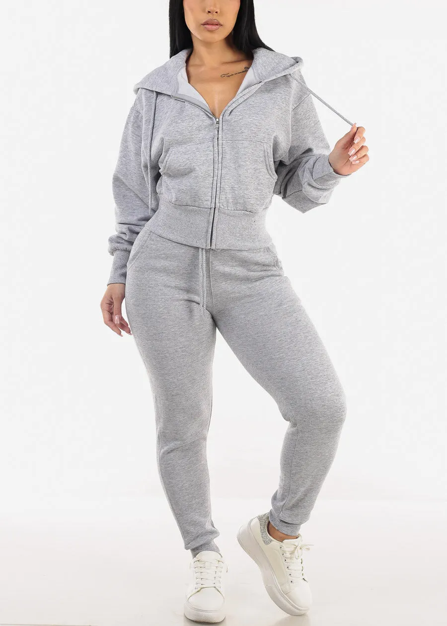 High Waist Fleece Jogger Pants Heather Grey w Pockets sold by Moda product image thumbnail 2