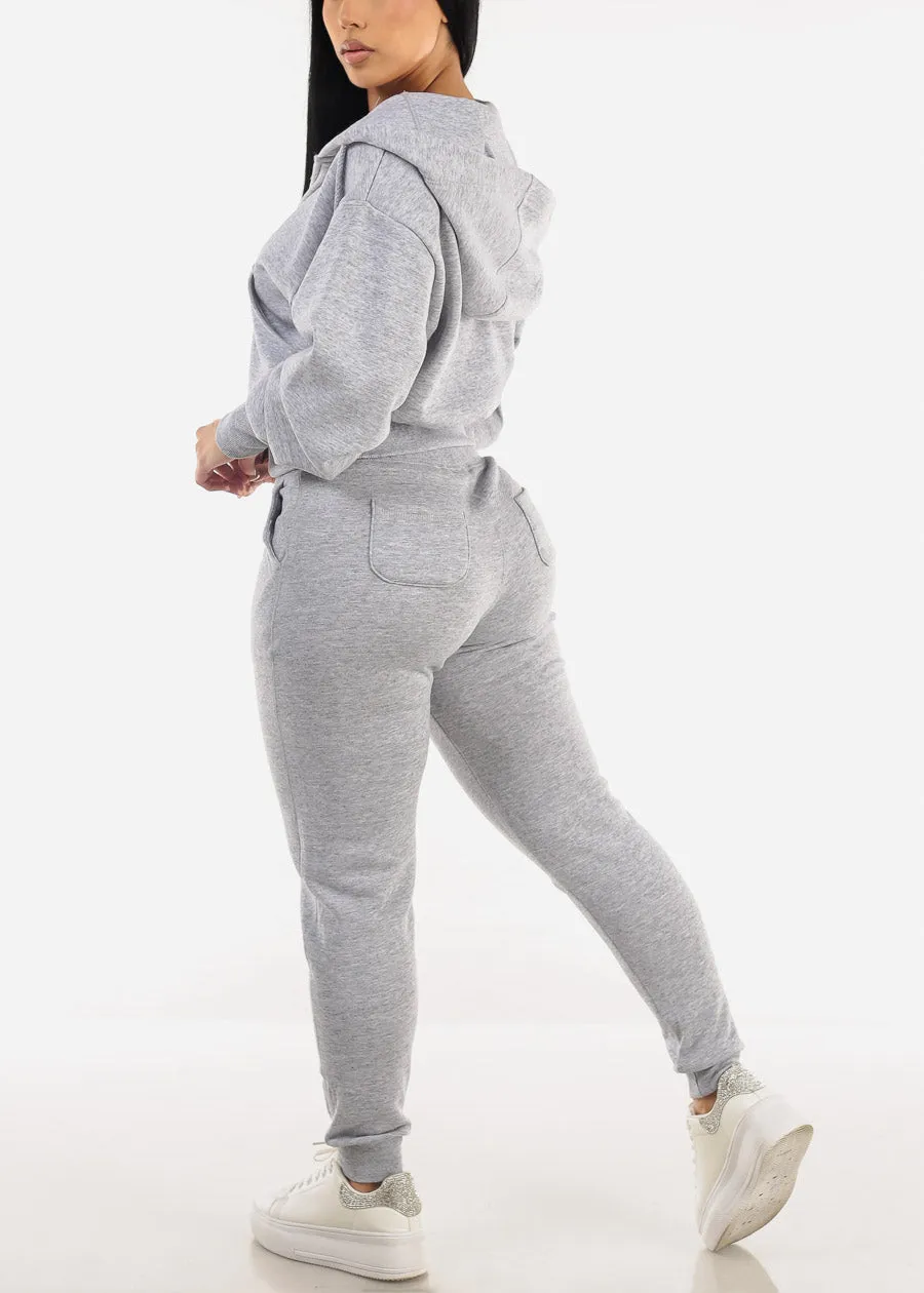 High Waist Fleece Jogger Pants Heather Grey w Pockets sold by Moda product image thumbnail 5