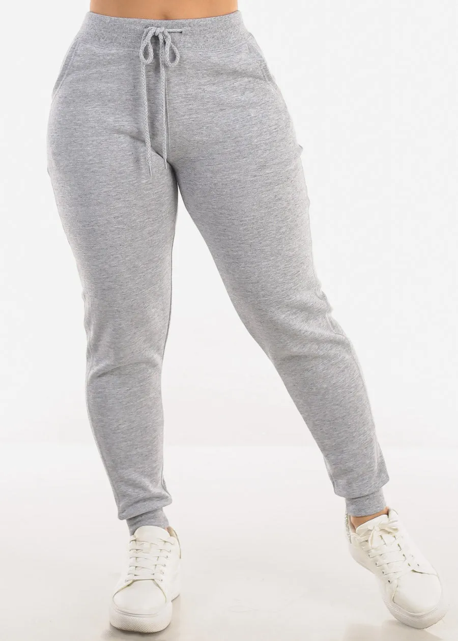 High Waist Fleece Jogger Pants Heather Grey w Pockets sold by Moda