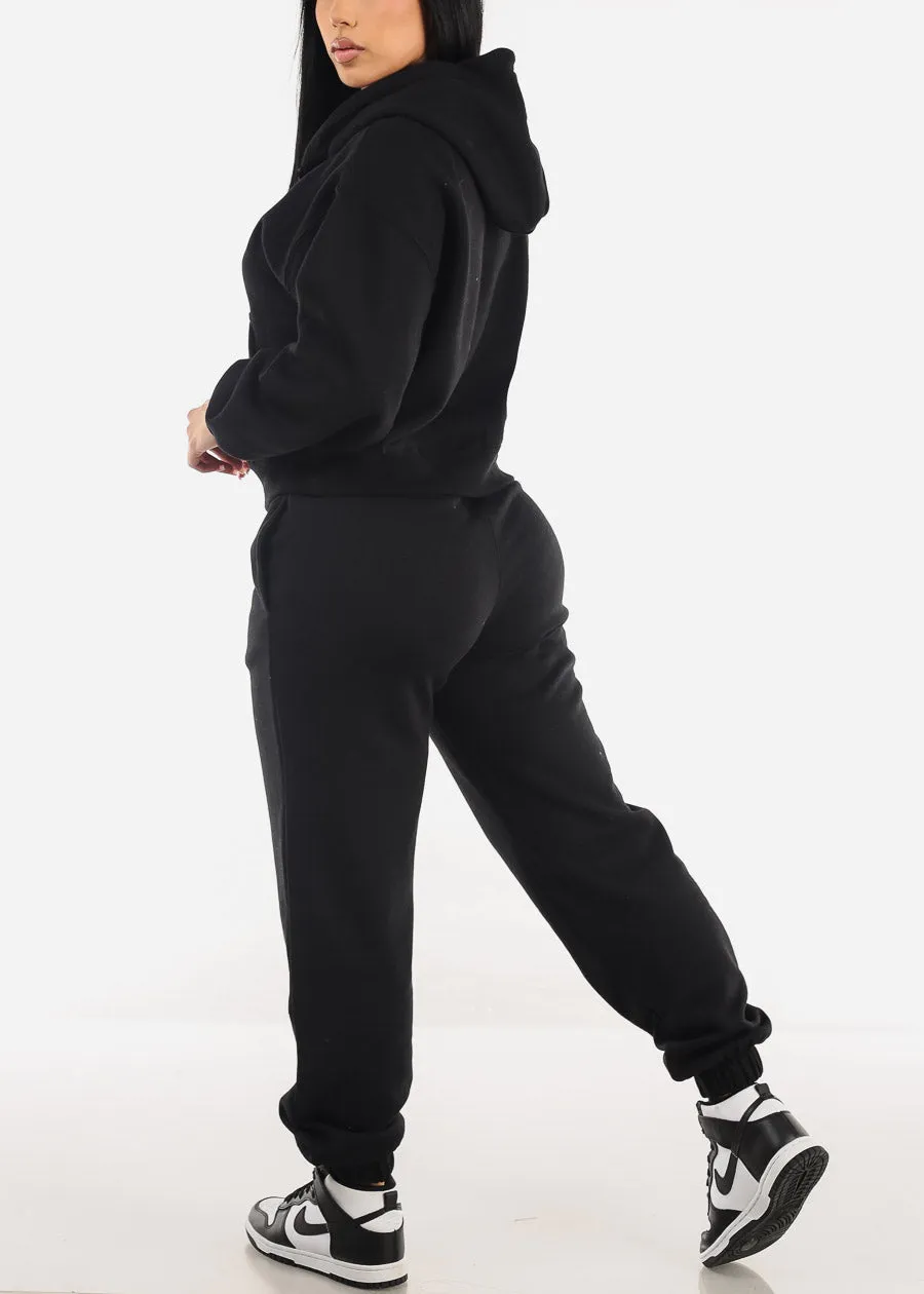 High Waisted Black Fleece Jogger Pants sold by Moda product image thumbnail 5