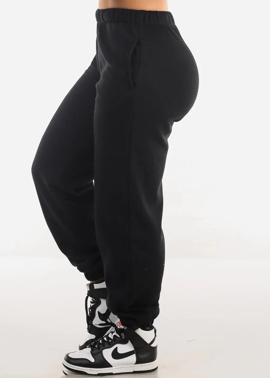 High Waisted Black Fleece Jogger Pants sold by Moda product image thumbnail 3