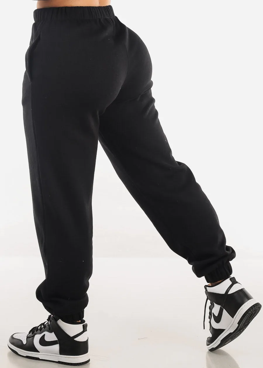 High Waisted Black Fleece Jogger Pants sold by Moda product image thumbnail 4