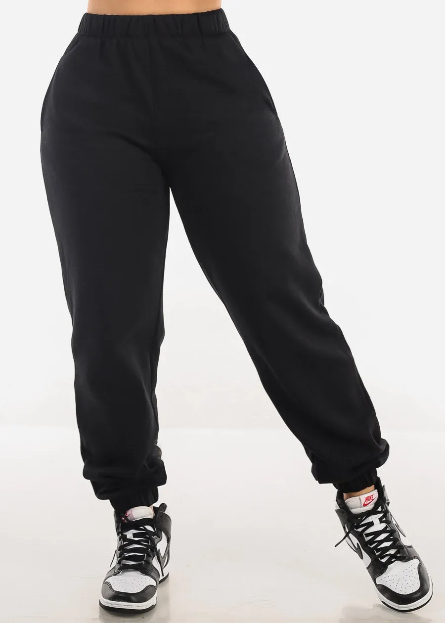 High Waisted Black Fleece Jogger Pants sold by Moda