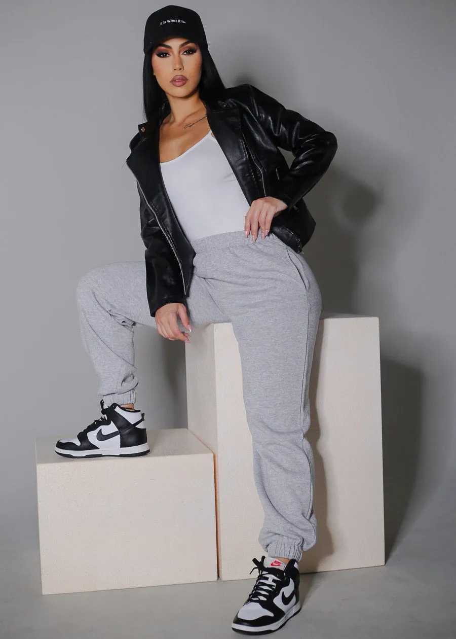 High Waisted Fleece Jogger Pants Heather Grey sold by Moda product image thumbnail 2