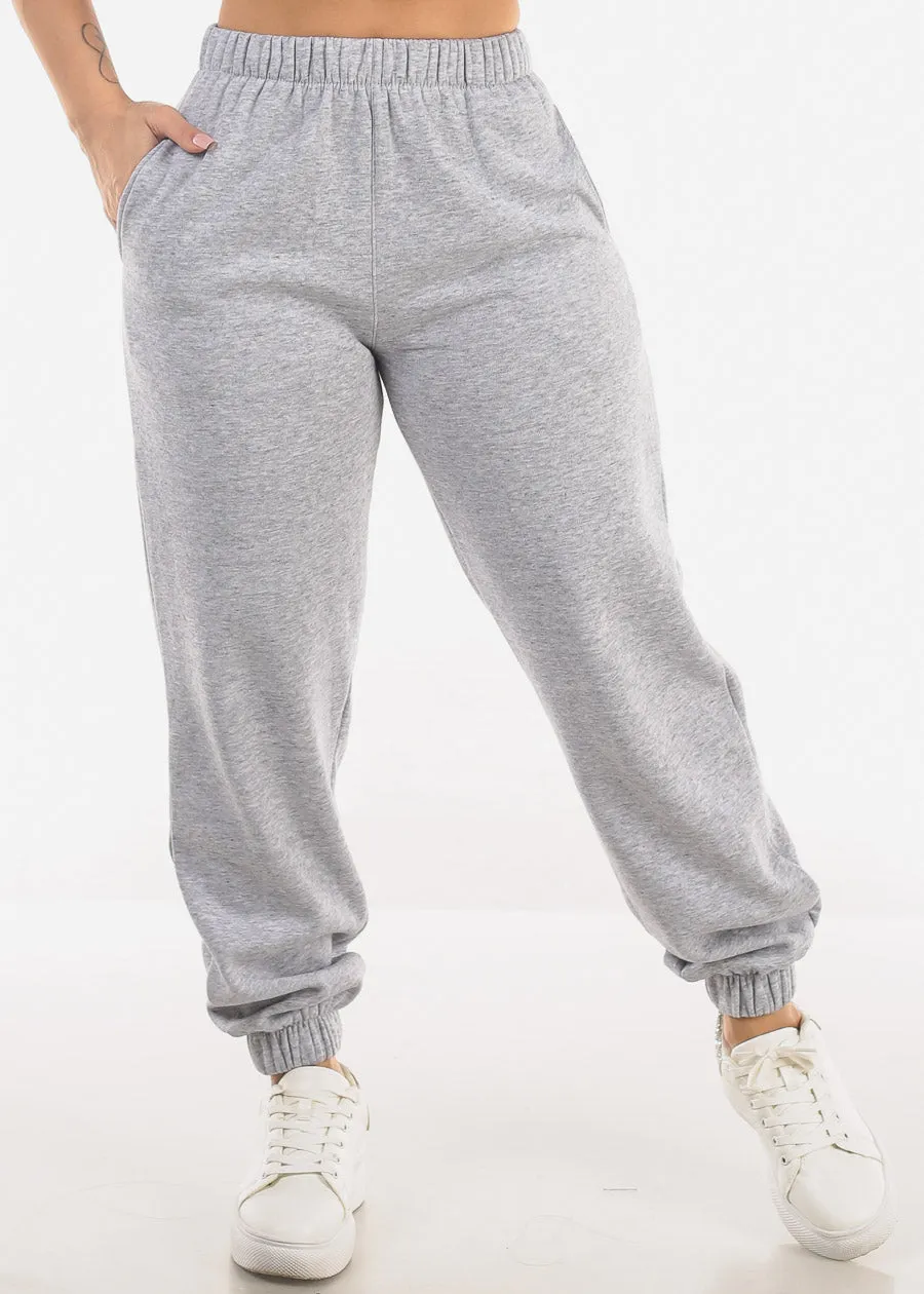 High Waisted Fleece Jogger Pants Heather Grey sold by Moda