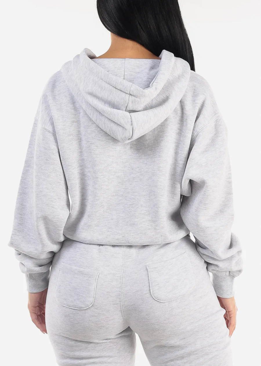 Half Zip Up Fleece Pullover Hoodie Heather Grey sold by Moda product image thumbnail 4