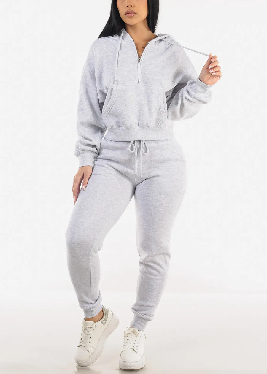 Half Zip Up Fleece Pullover Hoodie Heather Grey sold by Moda product image thumbnail 2