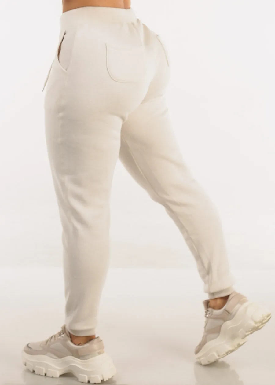 High Waist Fleece Jogger Pants Cream w Pockets sold by Moda product image thumbnail 4