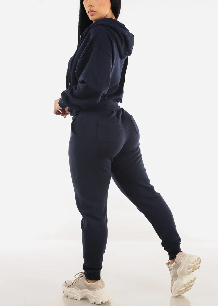 High Waist Fleece Jogger Pants Navy w Pockets sold by Moda product image thumbnail 5