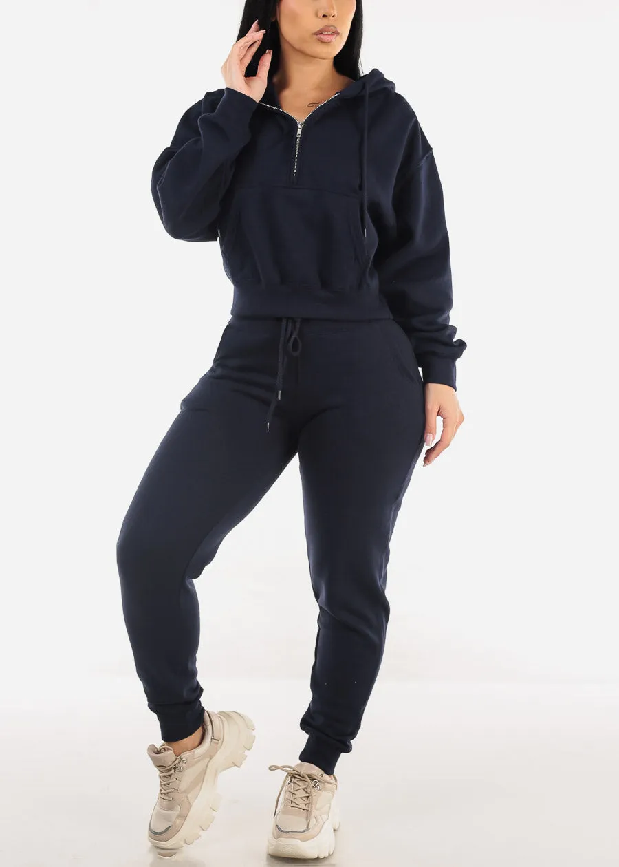 High Waist Fleece Jogger Pants Navy w Pockets sold by Moda product image thumbnail 2