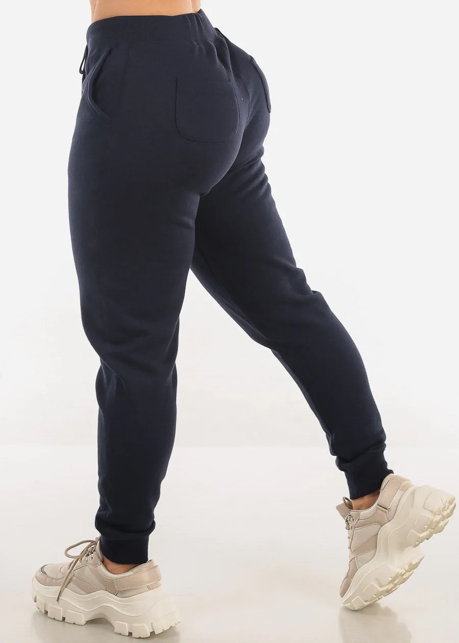 High Waist Fleece Jogger Pants Navy w Pockets sold by Moda product image thumbnail 4