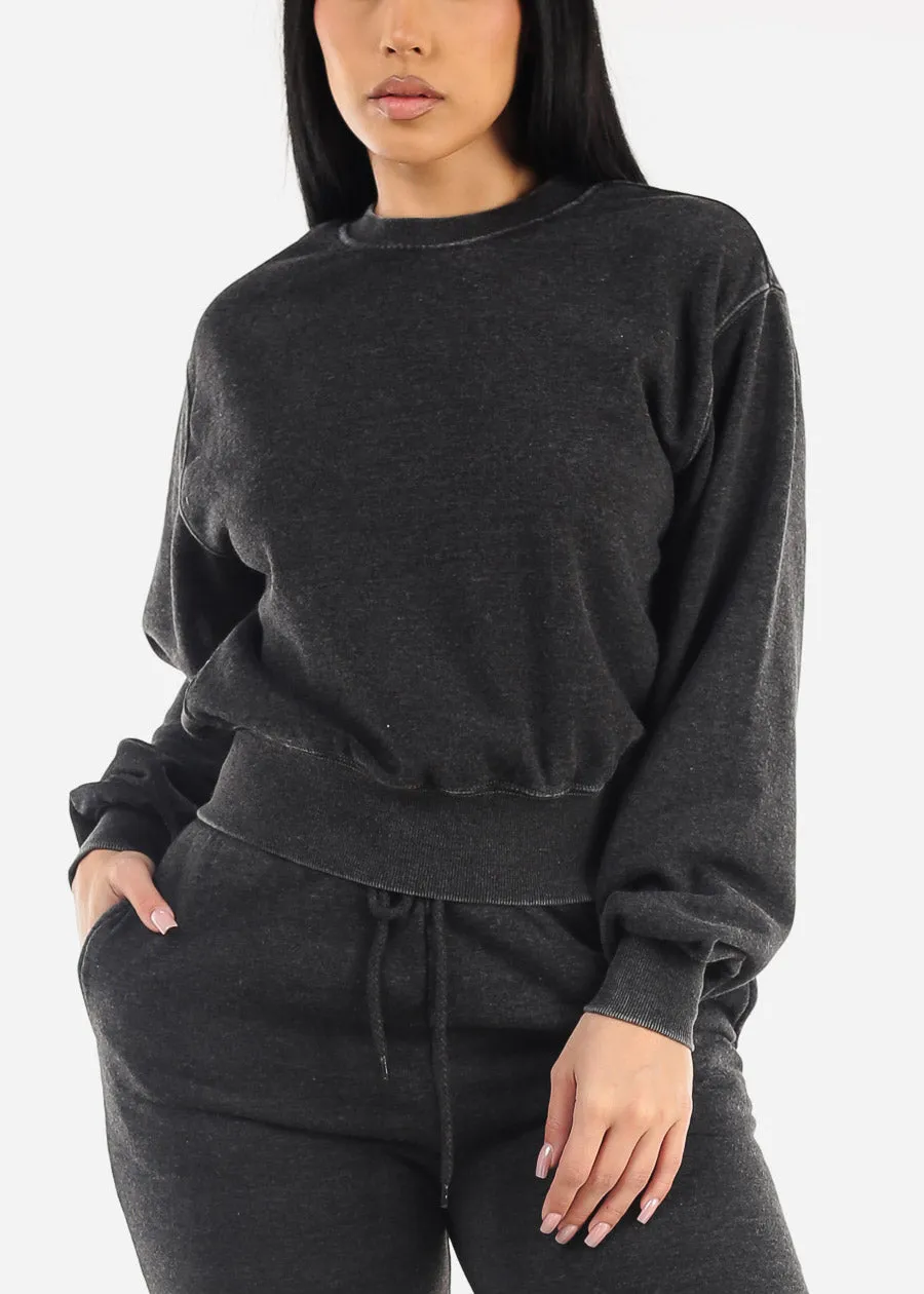 Long Sleeve Crewneck Fleece Sweatshirt Charcoal sold by Moda