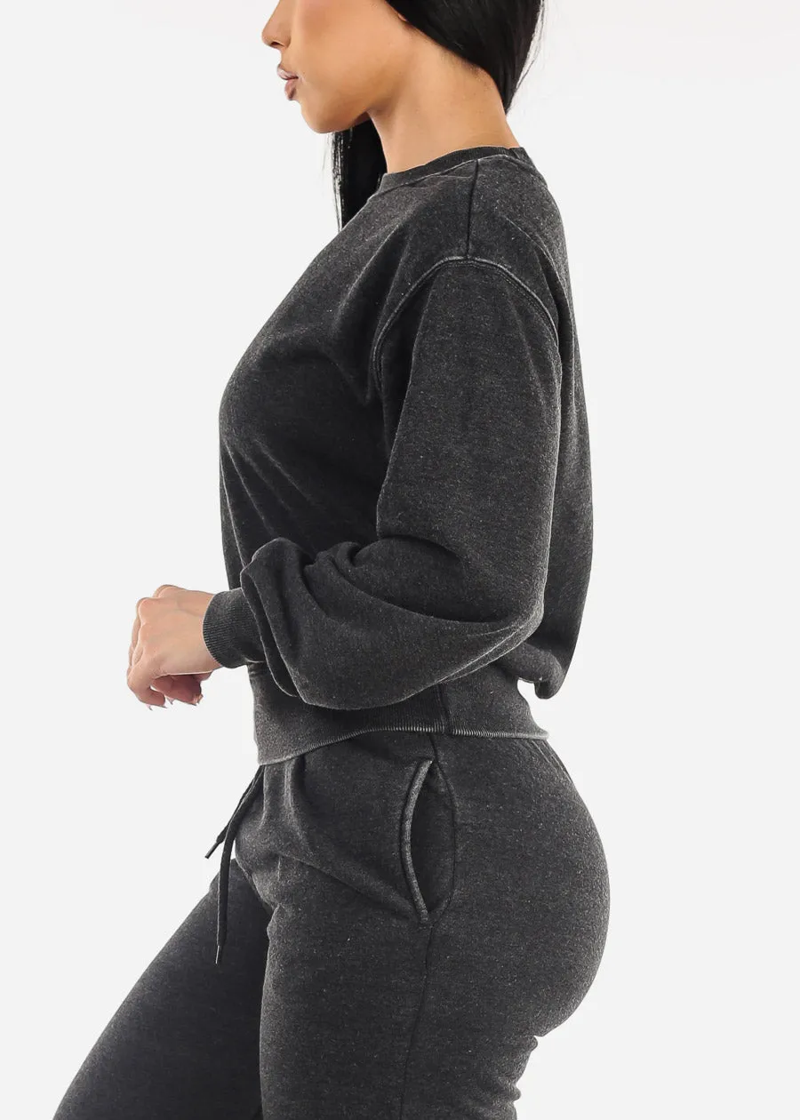 Long Sleeve Crewneck Fleece Sweatshirt Charcoal sold by Moda product image thumbnail 3