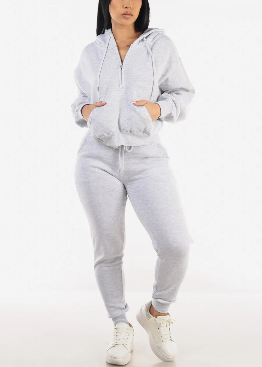High Waist Fleece Jogger Pants Light Grey w Pockets sold by Moda product image thumbnail 2