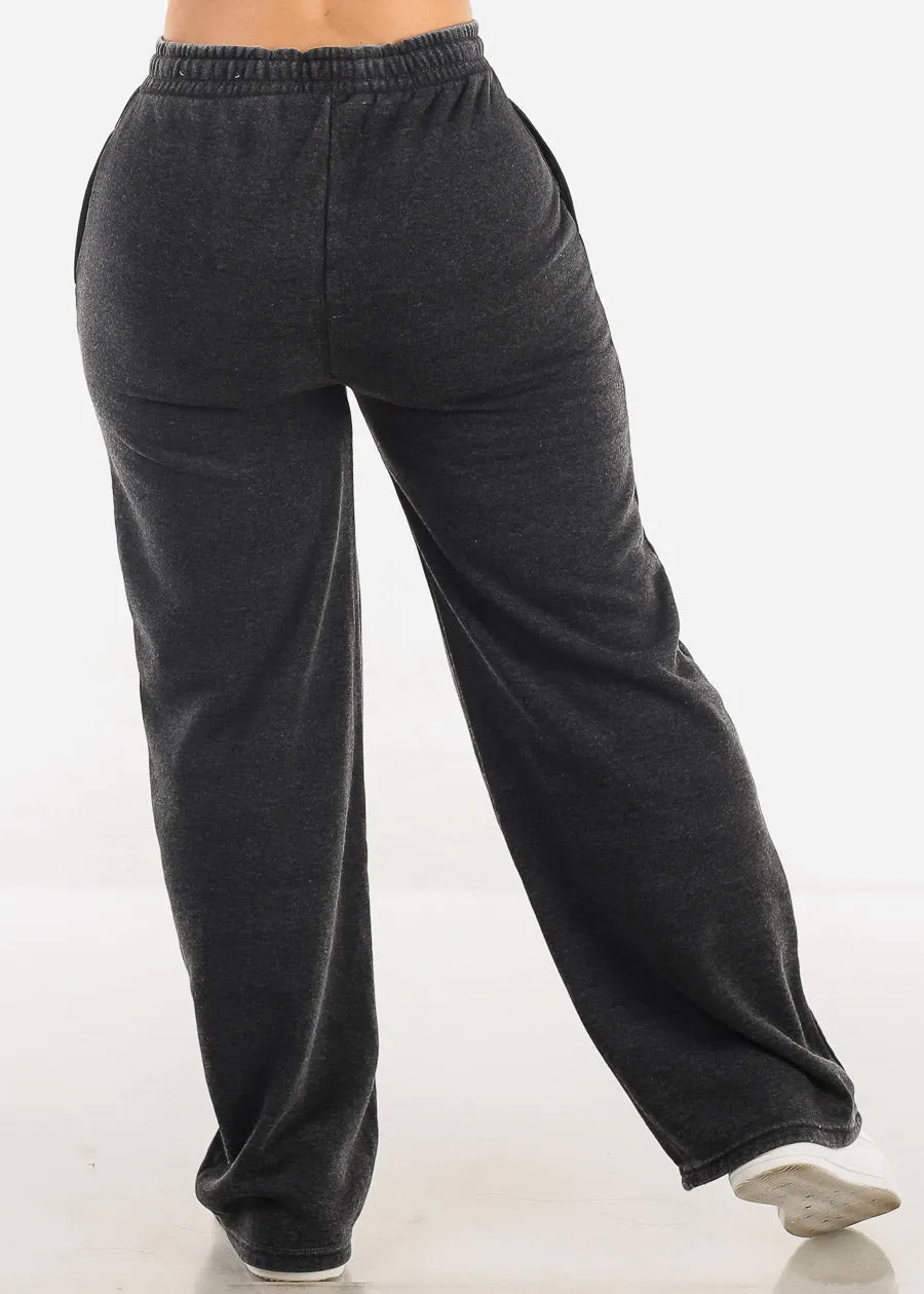 Drawstring Waist Straight Wide Leg Fleece Pants Charcoal sold by Moda product image thumbnail 4