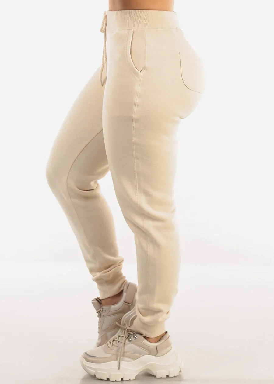 High Waist Fleece Jogger Pants Beige w Pockets sold by Moda product image thumbnail 3