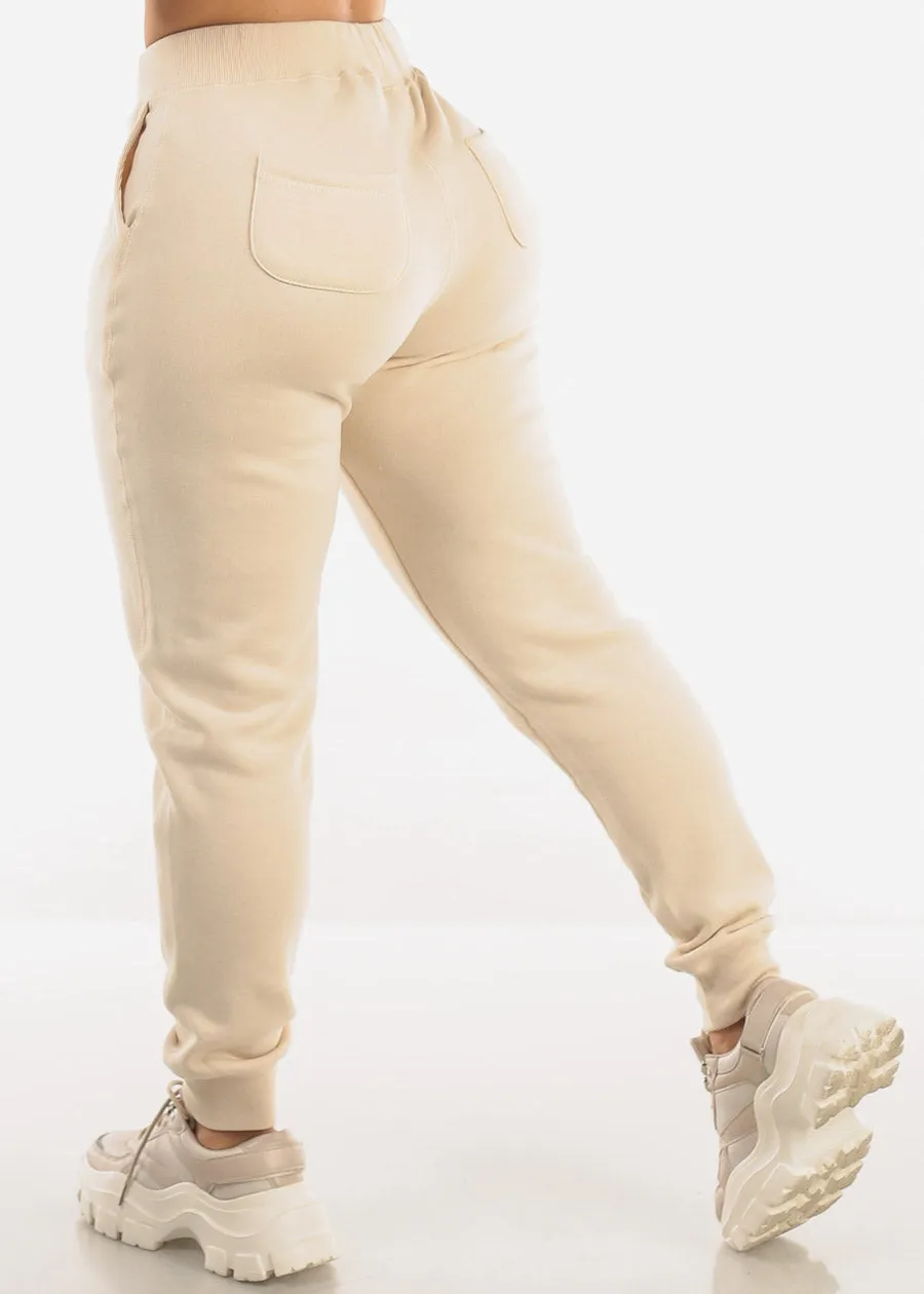 High Waist Fleece Jogger Pants Beige w Pockets sold by Moda product image thumbnail 4