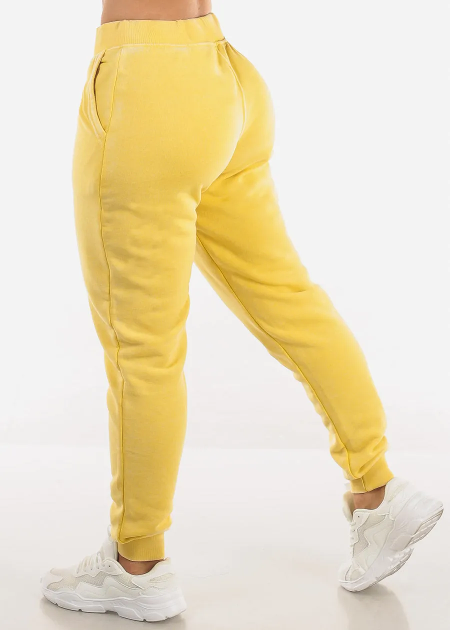High Waist Fleece Burnout Relax Fit Jogger Pants Yellow sold by Moda product image thumbnail 4