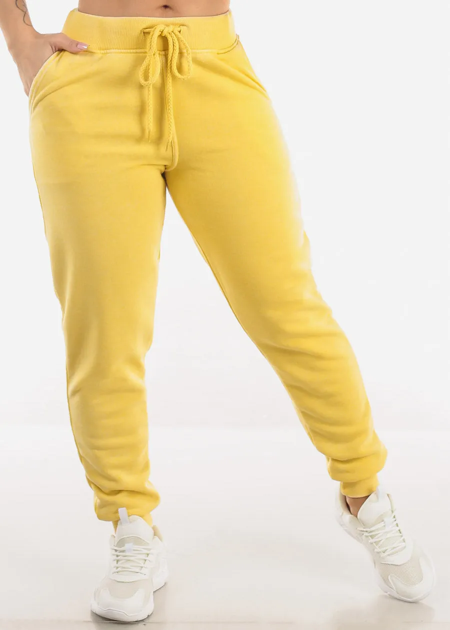 High Waist Fleece Burnout Relax Fit Jogger Pants Yellow sold by Moda