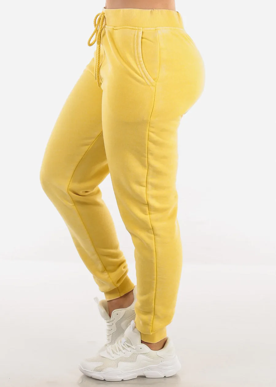 High Waist Fleece Burnout Relax Fit Jogger Pants Yellow sold by Moda product image thumbnail 3
