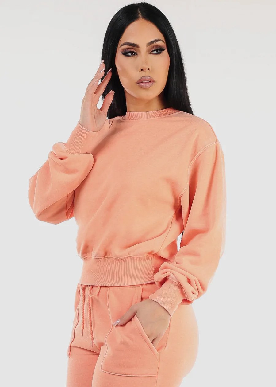 Long Sleeve Crewneck Fleece Sweatshirt Orange sold by Moda