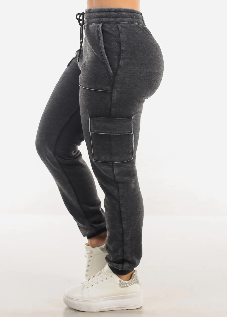 High Drawstring Waist Fleece Cargo Jogger Pants Charcoal sold by Moda product image thumbnail 3