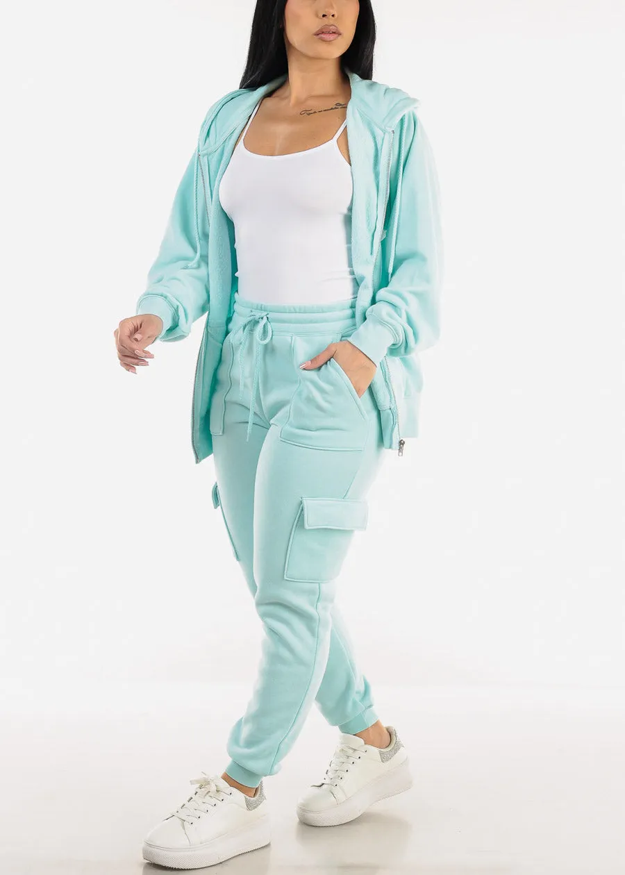 High Drawstring Waist Fleece Cargo Jogger Pants Aqua sold by Moda product image thumbnail 2
