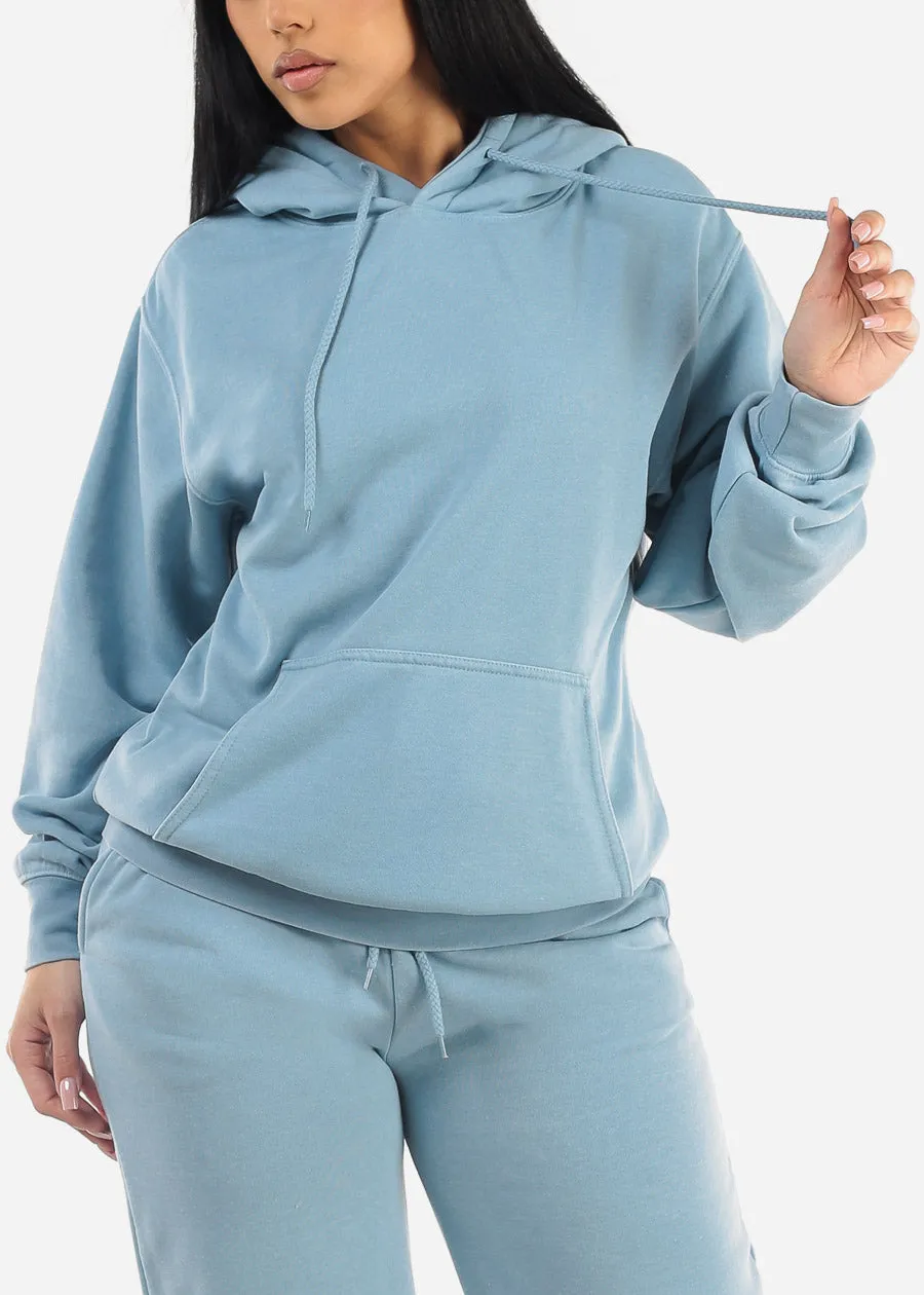 Oversized Fleece Pullover Hoodie Light Blue sold by Moda