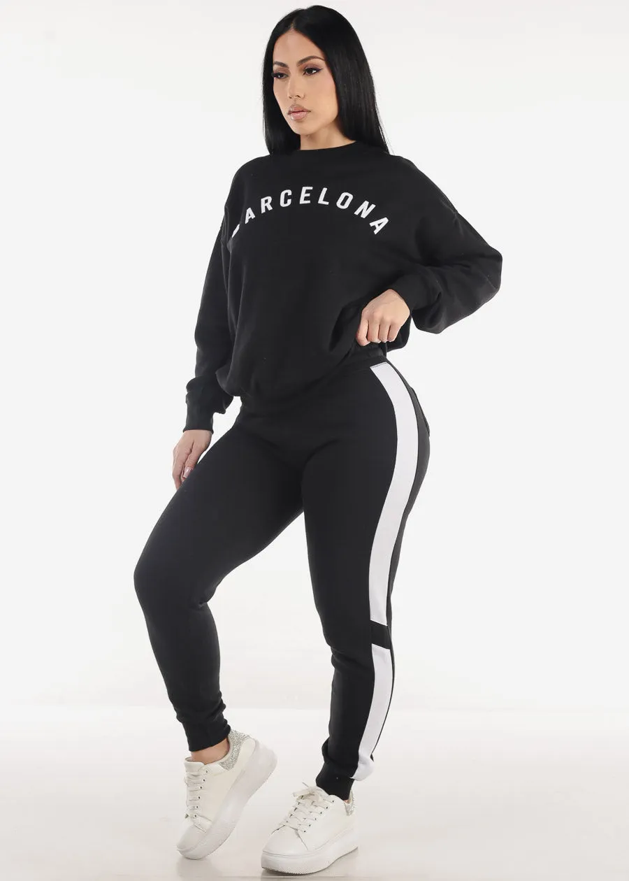 Black High Waist Side Stripe Fleece Jogger Pants sold by Moda product image thumbnail 2