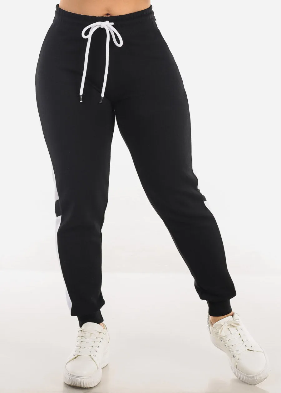 Black High Waist Side Stripe Fleece Jogger Pants sold by Moda product image thumbnail 3