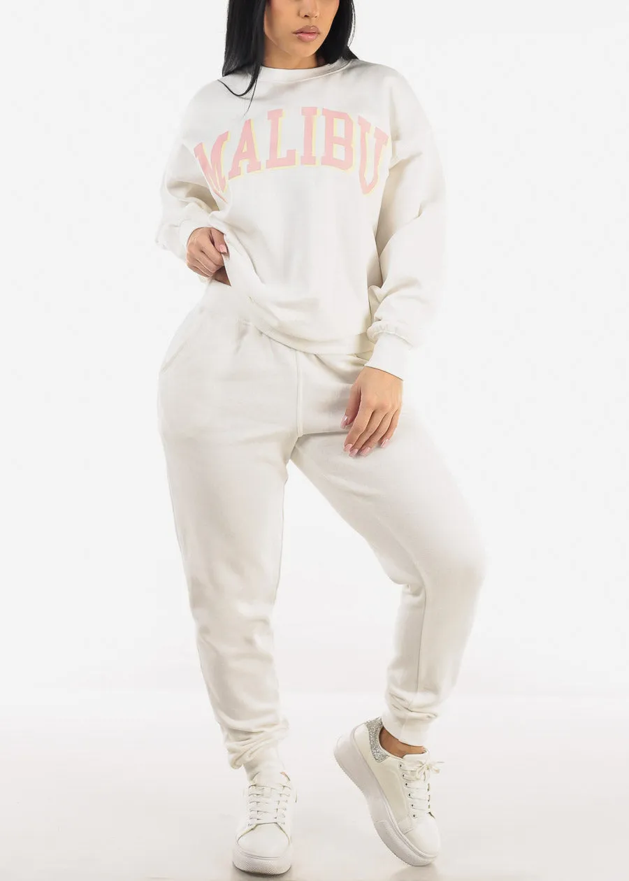 High Drawstring Waist Fleece Jogger Pants Ivory sold by Moda product image thumbnail 5