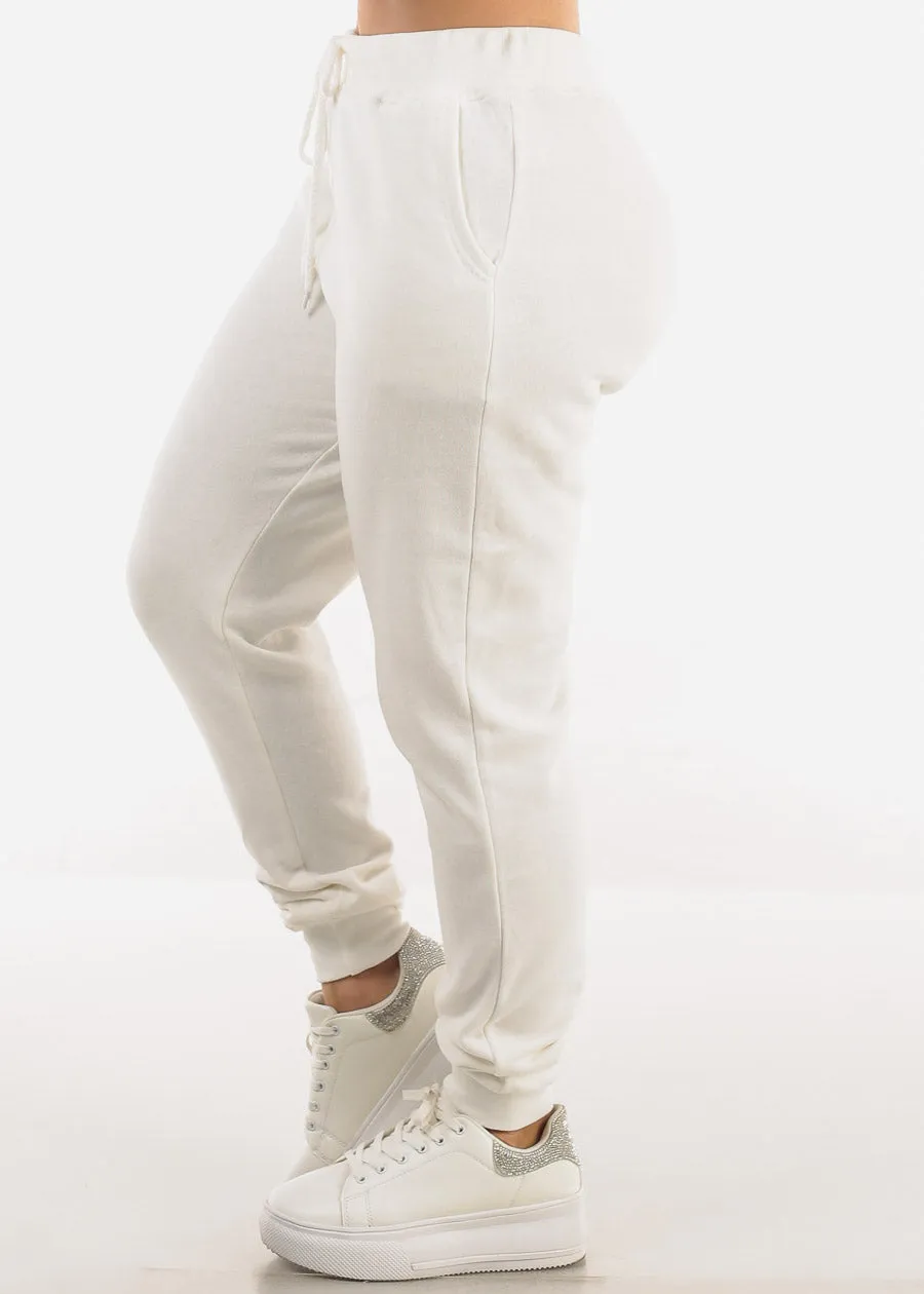 High Drawstring Waist Fleece Jogger Pants Ivory sold by Moda product image thumbnail 3