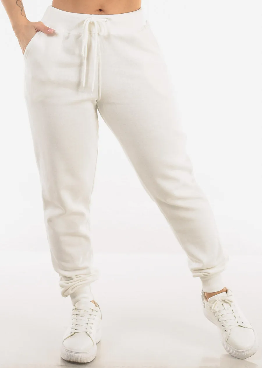 High Drawstring Waist Fleece Jogger Pants Ivory sold by Moda