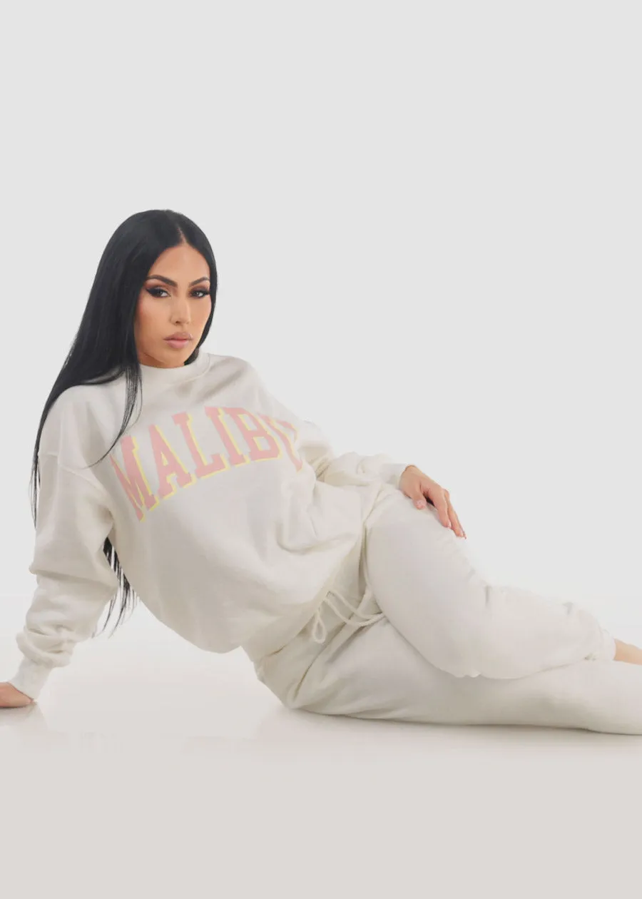 High Drawstring Waist Fleece Jogger Pants Ivory sold by Moda product image thumbnail 2