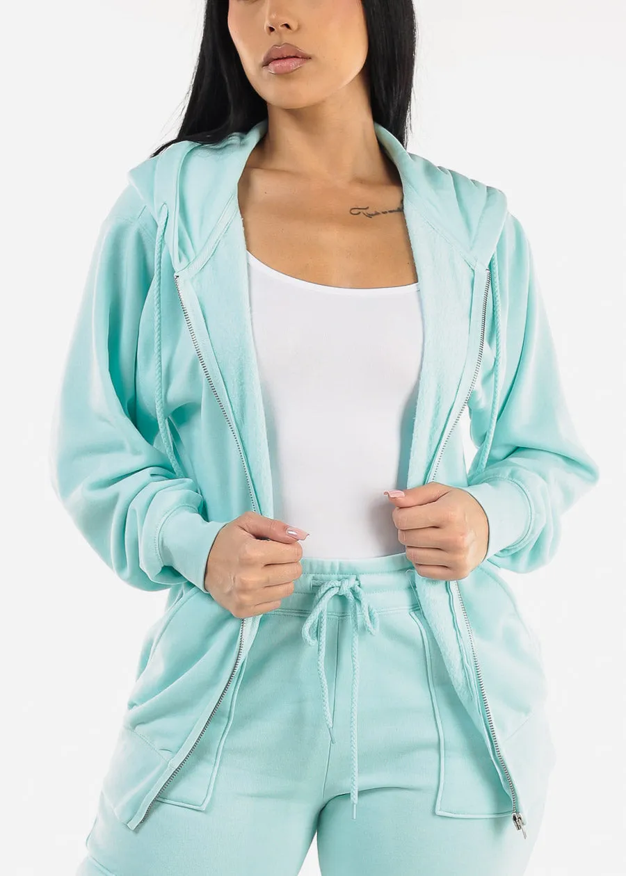 Oversized Zip Up Fleece Hoodie Aqua sold by Moda