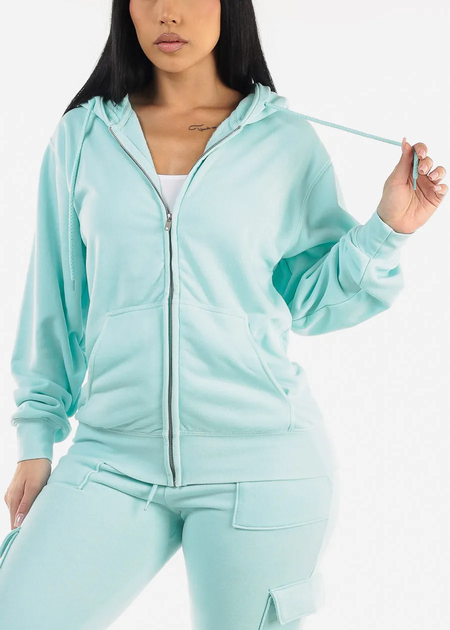 Oversized Zip Up Fleece Hoodie Aqua sold by Moda product image thumbnail 5