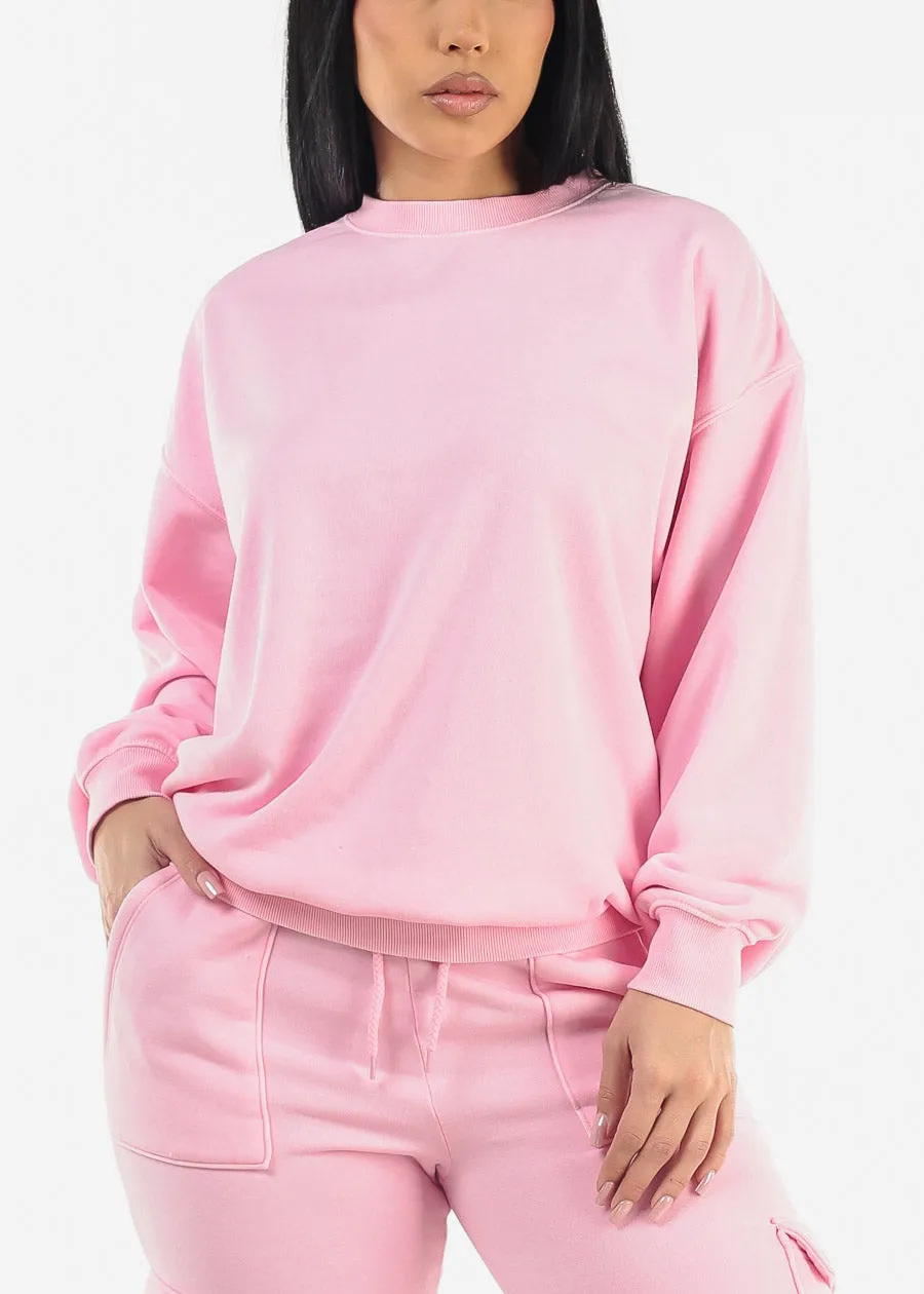 Relax Fit Fleece Oversized Burnout Sweatshirt Pink sold by Moda product image thumbnail 5